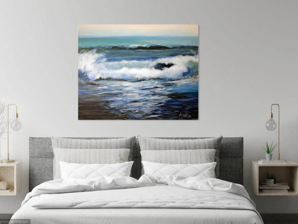 Deprogramming Code- seascape painting with vibrant moving water.