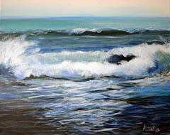 Deprogramming Code- seascape painting with vibrant moving water.