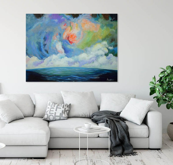 Floating Mist peaceful painting gentle colors in a room