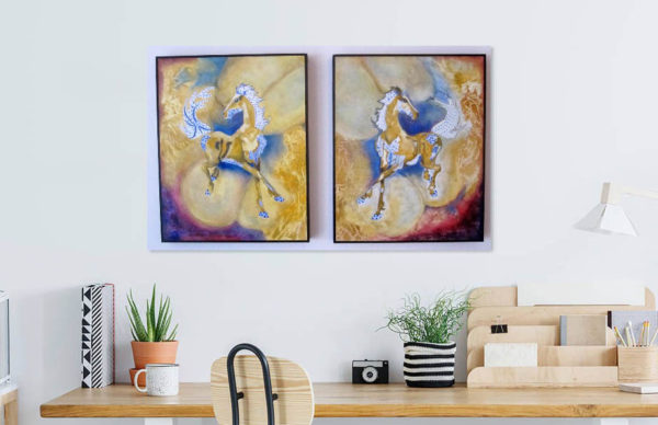 Horse 1 and Horse 2 paintings in a room