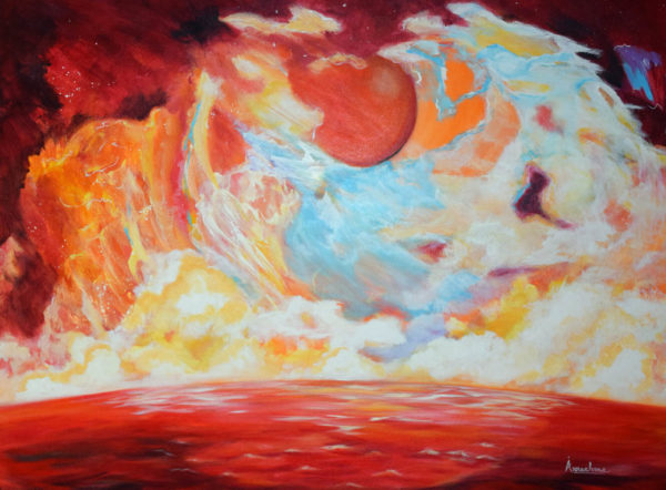 Mapped Wisdom powerful red seascape landscape painting