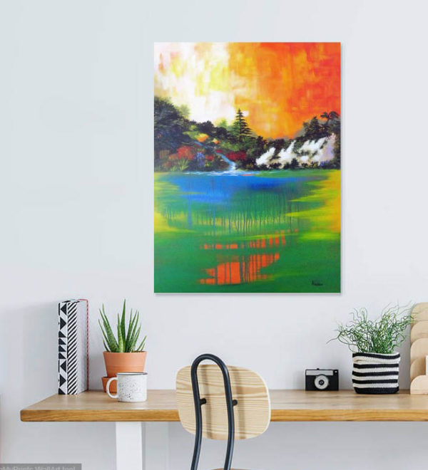 My Tangerine Forest- Seascape landscape - vivid color painting in a room