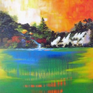 My Tangerine Forest- Seascape landscape - vivid color painting