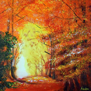 Reigning Redhead landscape painting- fall leaves changing