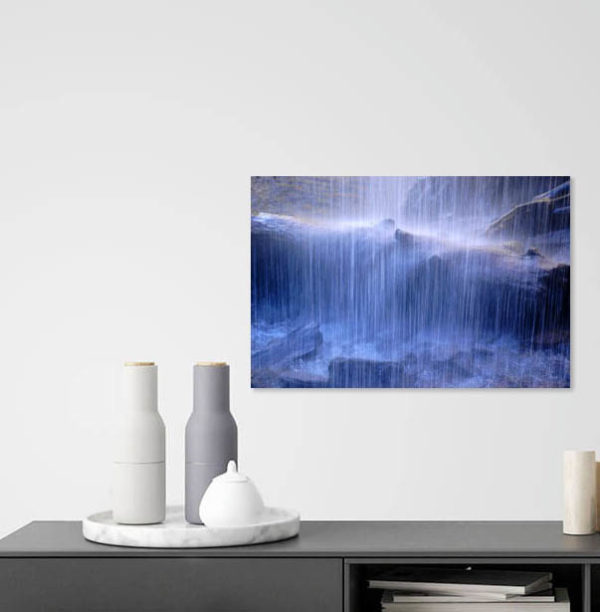Water ,hitting a log, downpour, Photography- in a room