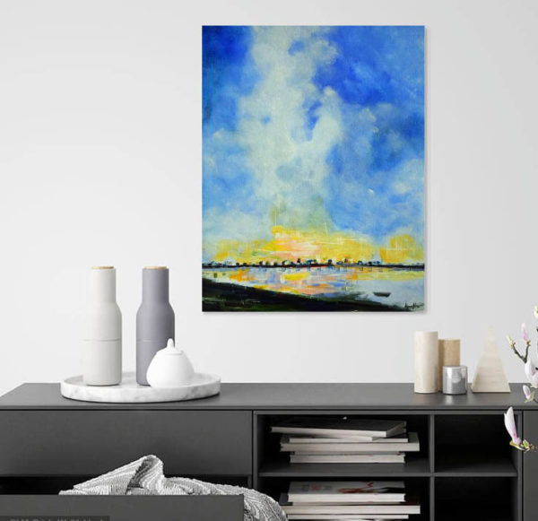 Smoke and mirrors- seascape- skyline painting in a room