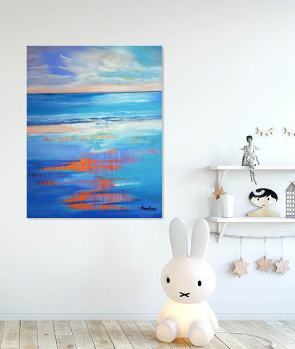 Soft Radiance Seascape- gentle blues, turquoise, abstracted- in a children's room