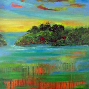 Sultry Sunset island of rich green painted abstract