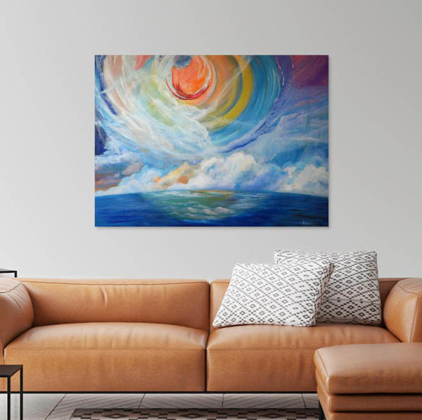 Tickling time, and Quantum physics all blend into one. Contemporary Seascape Paintings. Take a journey over the horizon through time to that peaceful place- Painting in a room