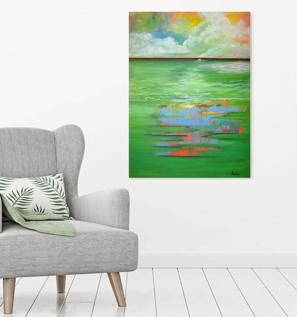 Verdant Sea Harmony painting of a seascape in a room