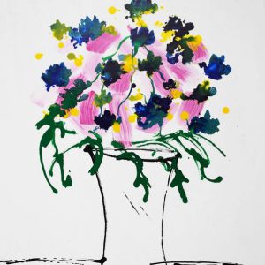 Abstracted flowers in a vase painting. Loose and free uplifting whimsical fun art.