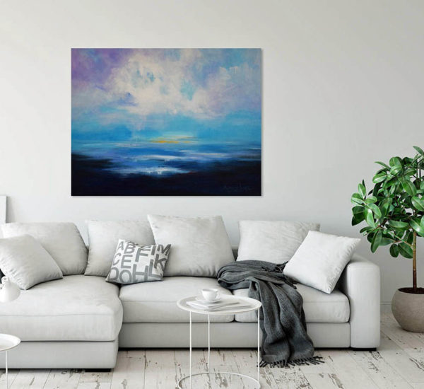 Clear Skies seascape painting over a sofa