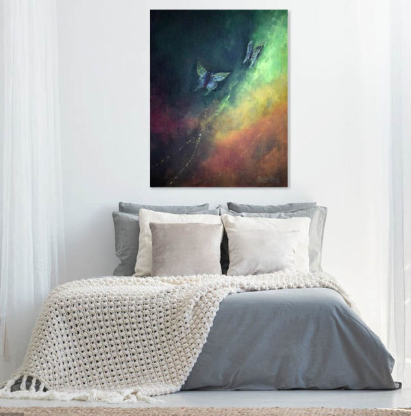 Breaking Free 1 - butterflies over a bed -painting