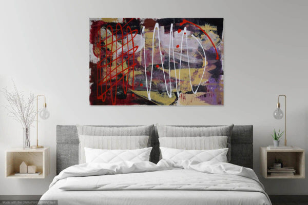 Coiled leap of faith large fine art abstract over a bed