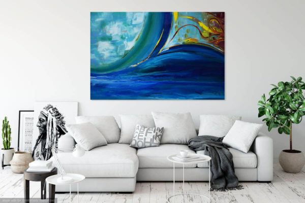 Turning The tide horizontal in a room- abstract contemporary blues and greens- painting