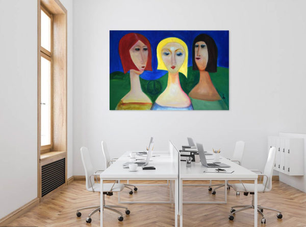 Girlfriends - all women workplace- brilliant color- Fine Art by Arrachme