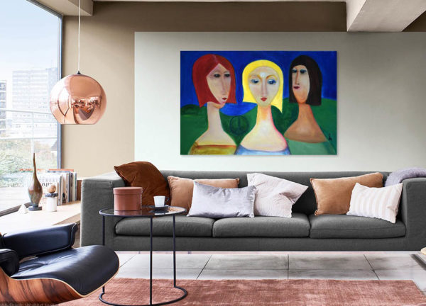 Girlfriends- three women- diversity- bold color in a room