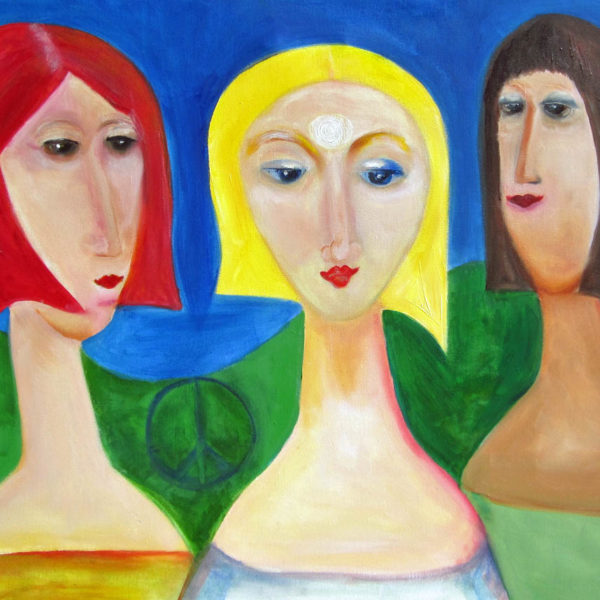 Three diverse women in brilliant colors- fine art painting.