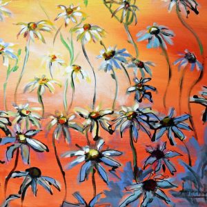Large painting bright cheerful orange and white daisies -Happy Flowers Arts