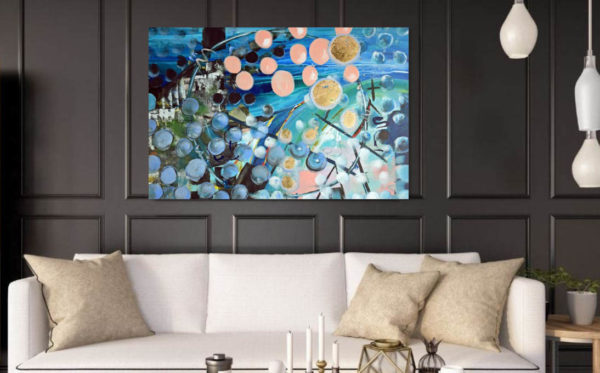 Dynamic Lage abstract painting in a room- Dysons Compass - horizontal