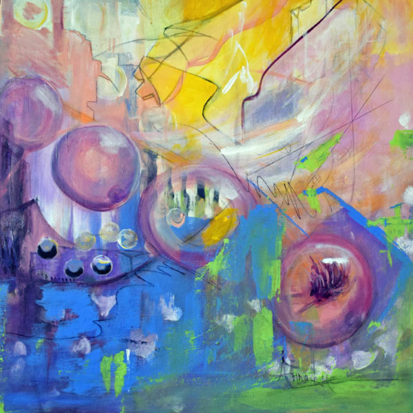 Qualia Playful Sequence is a light soft colored happy uplifting whimsical abstract painting.