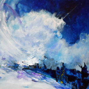 Powerful moving blues and white. Abstract Award Winning painting - Expanded Time