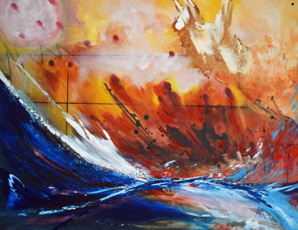 Seascape painting full of movement and brilliant color. Lost at Sea-