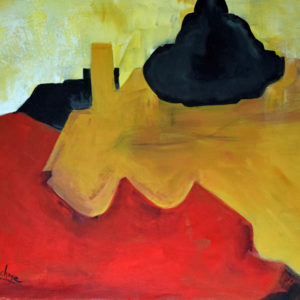 red, black, ochre contemporary abstract- Three Wishes