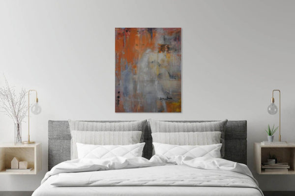 Gentle exposure in a room - abstract painting with oranges and soft greys