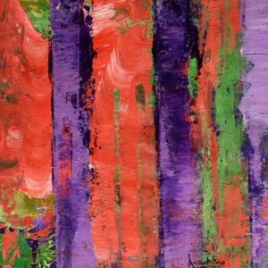 A sustainable forest of rich strong colors. Walking through the forest with an uplifting. abstract oil on board.