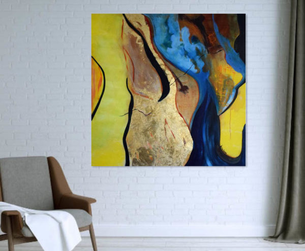 Stand Your Ground - Fine art abstract painting gold leaf and earth colors.