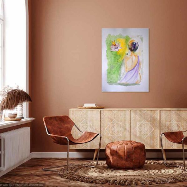 Grace watercsoft, gentle painting, girl, sitting quietly, art, watercolor, arrachme, graceolor painting in a room of a women