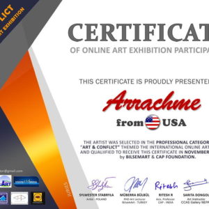 Arrachme receives Certificate - Art and Conflict Exhibition- 2021 International