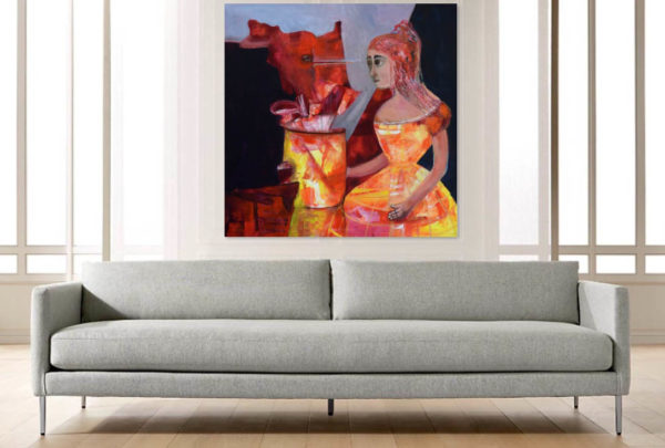 Beguiled oil painting over a sofa